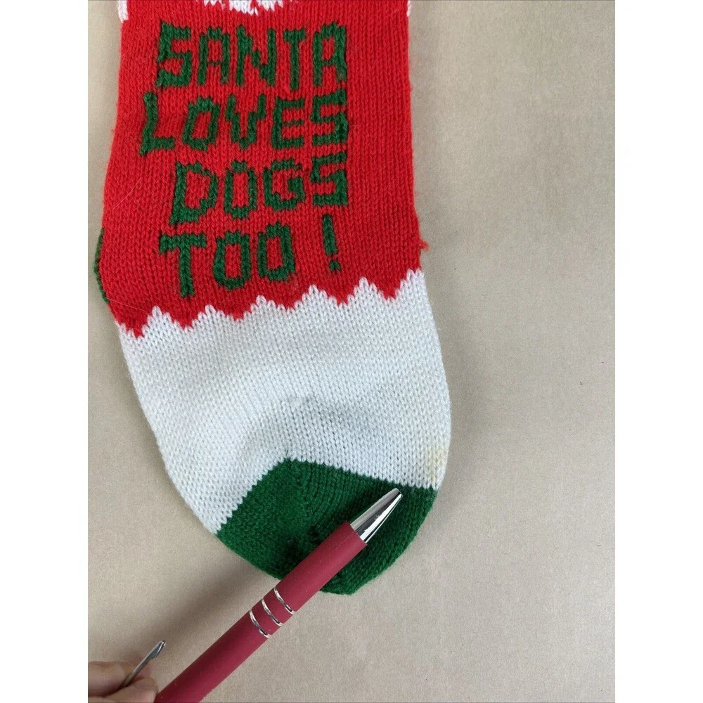 3 VTG 90's Knit Christmas Stocking - SANTA LOVES DOGS TOO & DOGS LOVES XMAS TOO‎